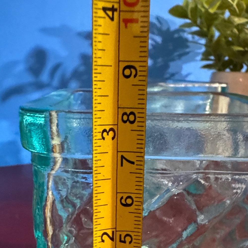 Pair of Vintage Aqua Ribbed Glass Votive Holder, Block Design - Picture 8 of 9